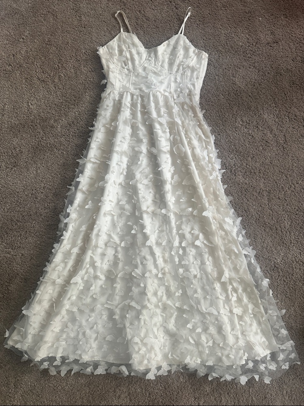 Thirty Thirty Ivory Appliqué Spaghetti Strap Gown